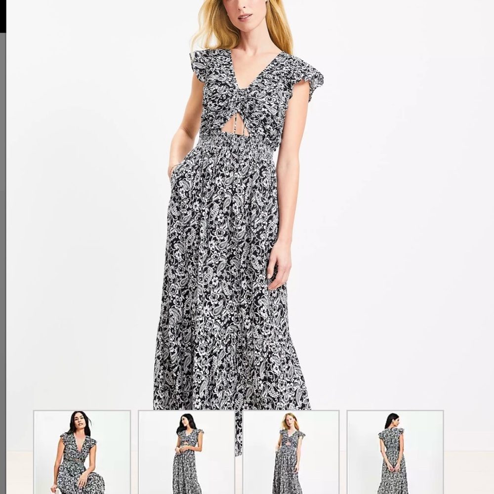 LOFT Black and White Floral Maxi Dress
